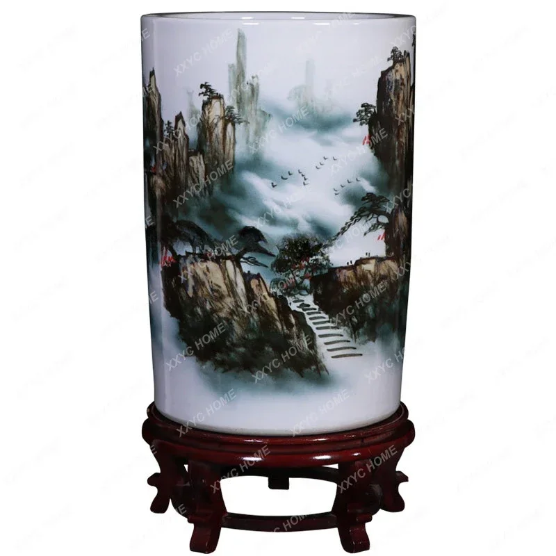 Jingdezhen Ceramic Painting and Calligraphy Cylinder Scroll Cylinder Calligraphy and Painting Barrel Large Vase Decoration