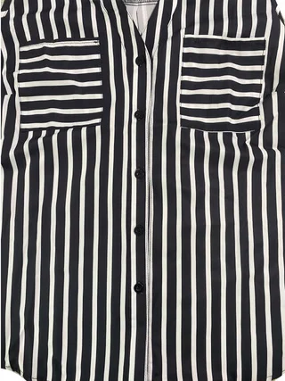 กระเป๋าขนาดบวกเปิดปุ่มด้านหน้าแนวตั้งลายเสื้อกั๊กสุภาพสตรีลําลองสีดําและสีขาว