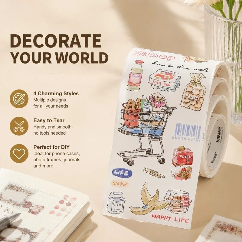 

4 Styles 1 Roll/Pack Special Oil Masking Tape for DIY Phone Case, Photo Frame, Handbook Decoration