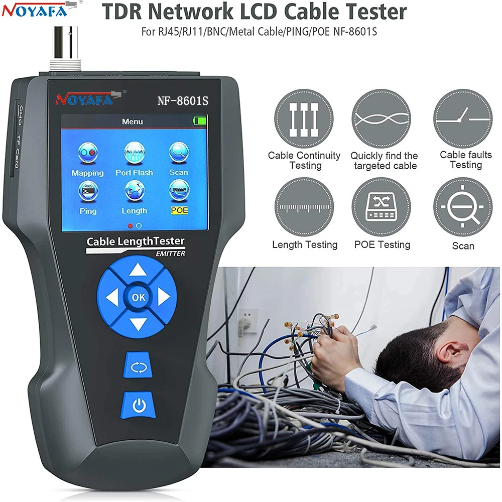 Noyafa-multifuncional Rede Cabo Tester Rj45 Cat6 Rede Cabo Tracker Poe Ping Porto Display Lcd Medir o Comprimento Wiremap Nf8601s