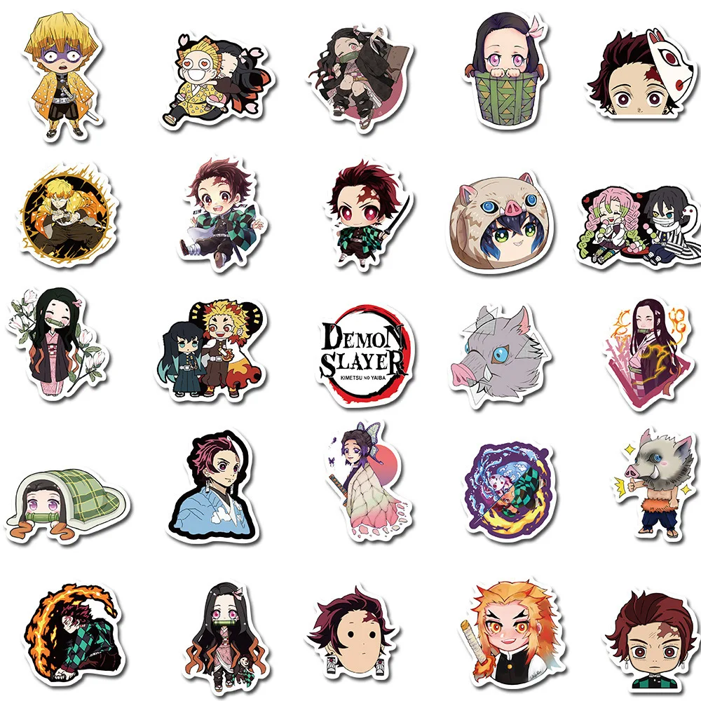 50pcs Cartoon Anime Two-dimensional Demon Killer Tanjirou Nezuko Character Series Graffiti Stickers Suitable for Wall Decoration