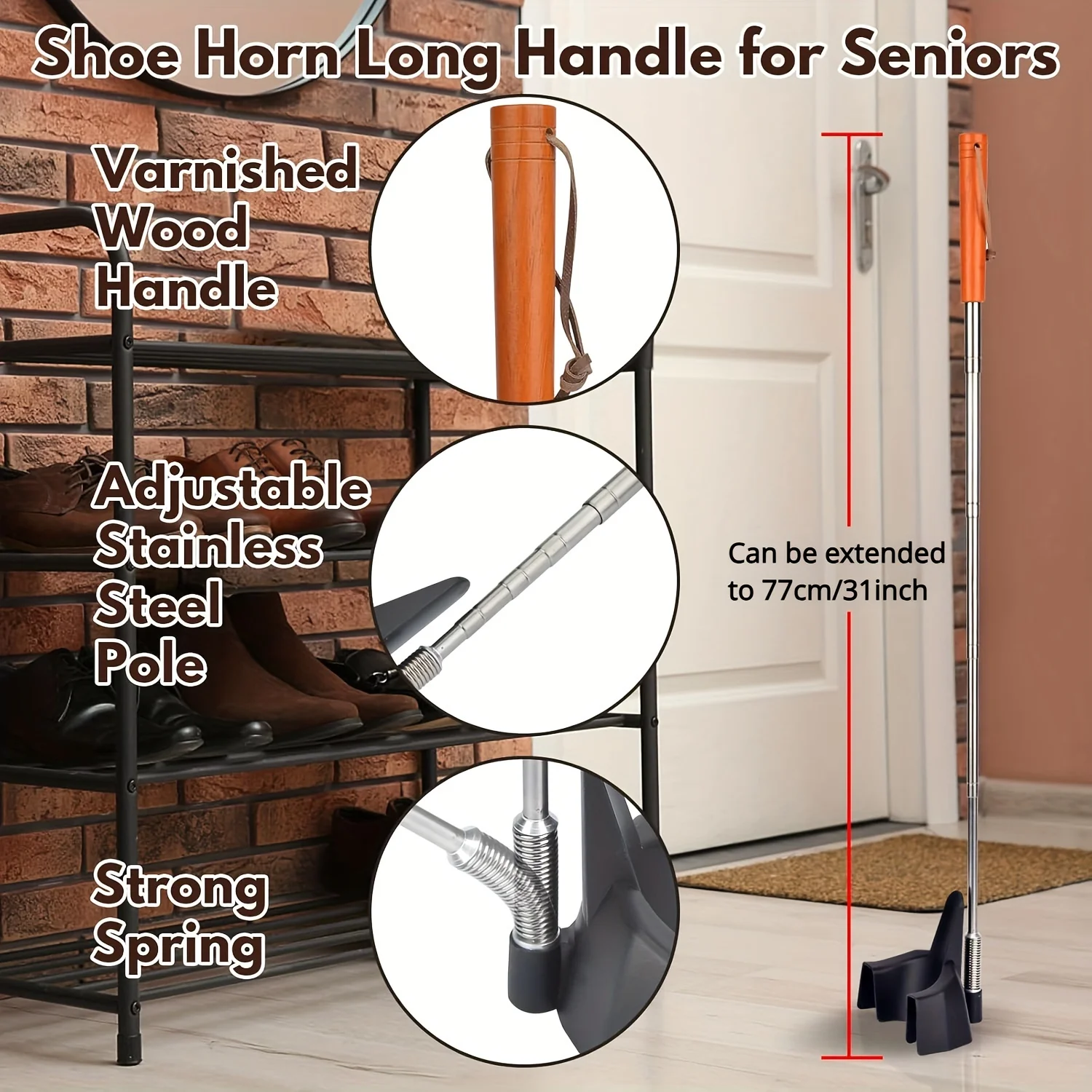 Easy-Reach 31" Stainless Steel Shoe Horn for Seniors - No Bending Required, Ideal for Sneakers & Boots, Shoe Horn image 5