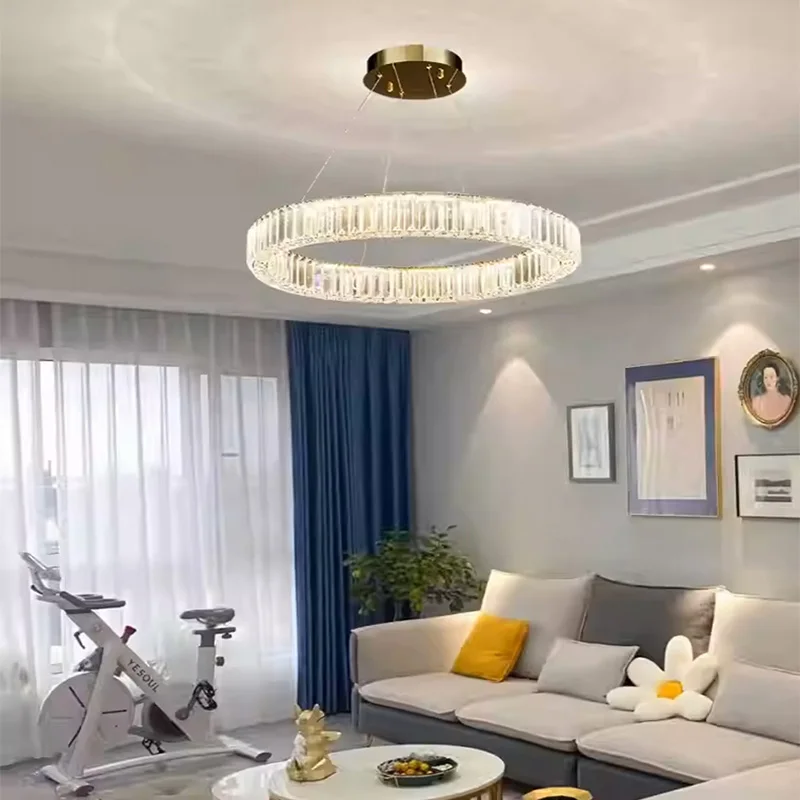 الحديثة لامعة حلقة كريستال LED الثريا الفاخرة السقف شنقا تجهيزات الإضاءة المنزل المعيشة الطعام ديكور غرفة نوم قلادة أضواء
