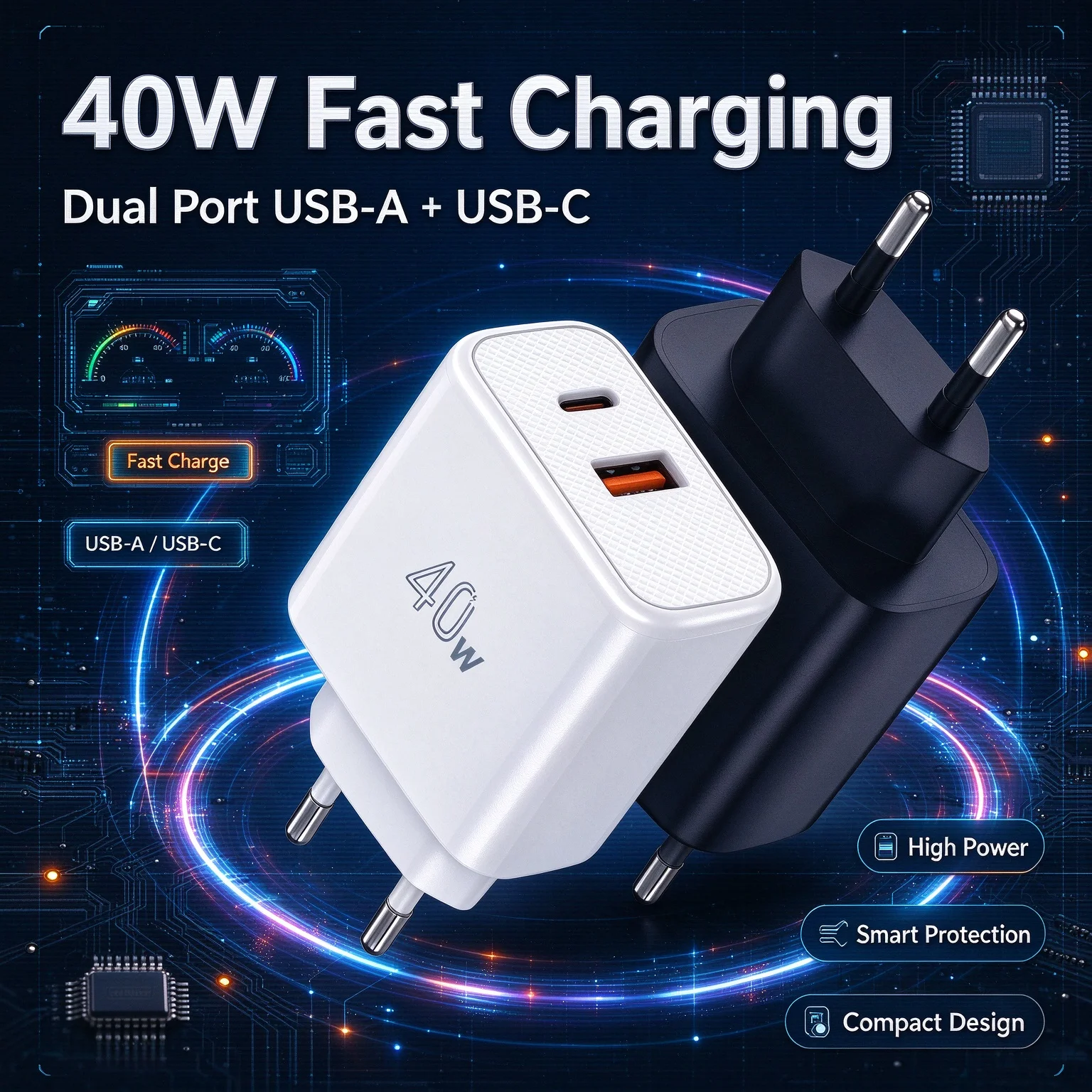40W Dual Port USB Type C Fast Charger For iPhone 18 17 Pro Max Samsung Tecno Infinix Itel Portable Wall Phone Charging Adapter