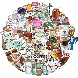 50 pcs Vintage Coffee Stickers for Laptop Guitar Phone Bike Car Luggage Fridge Waterproof Cute Drinks Cartoon Sticker Pack