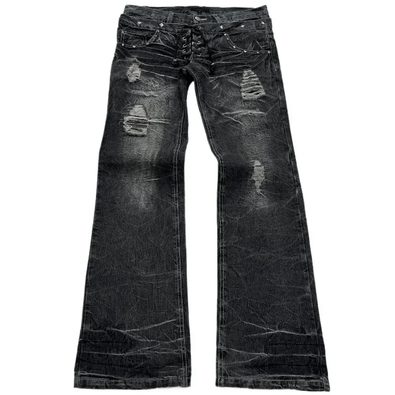 Fashionable High Street Double Waisted Lace up micro Flared Women Jeans Y2K Retro Harajuku Washed Design for Men and Women Jeans