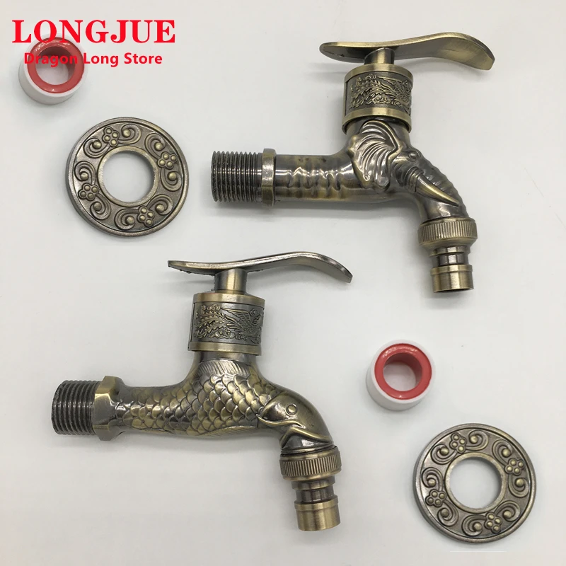 LongJue Decorative Outdoor Garden Faucet Elephant Head Bibcock Tap Washing Machine Mop Tap Luxury Antique Faucet Torneira parede