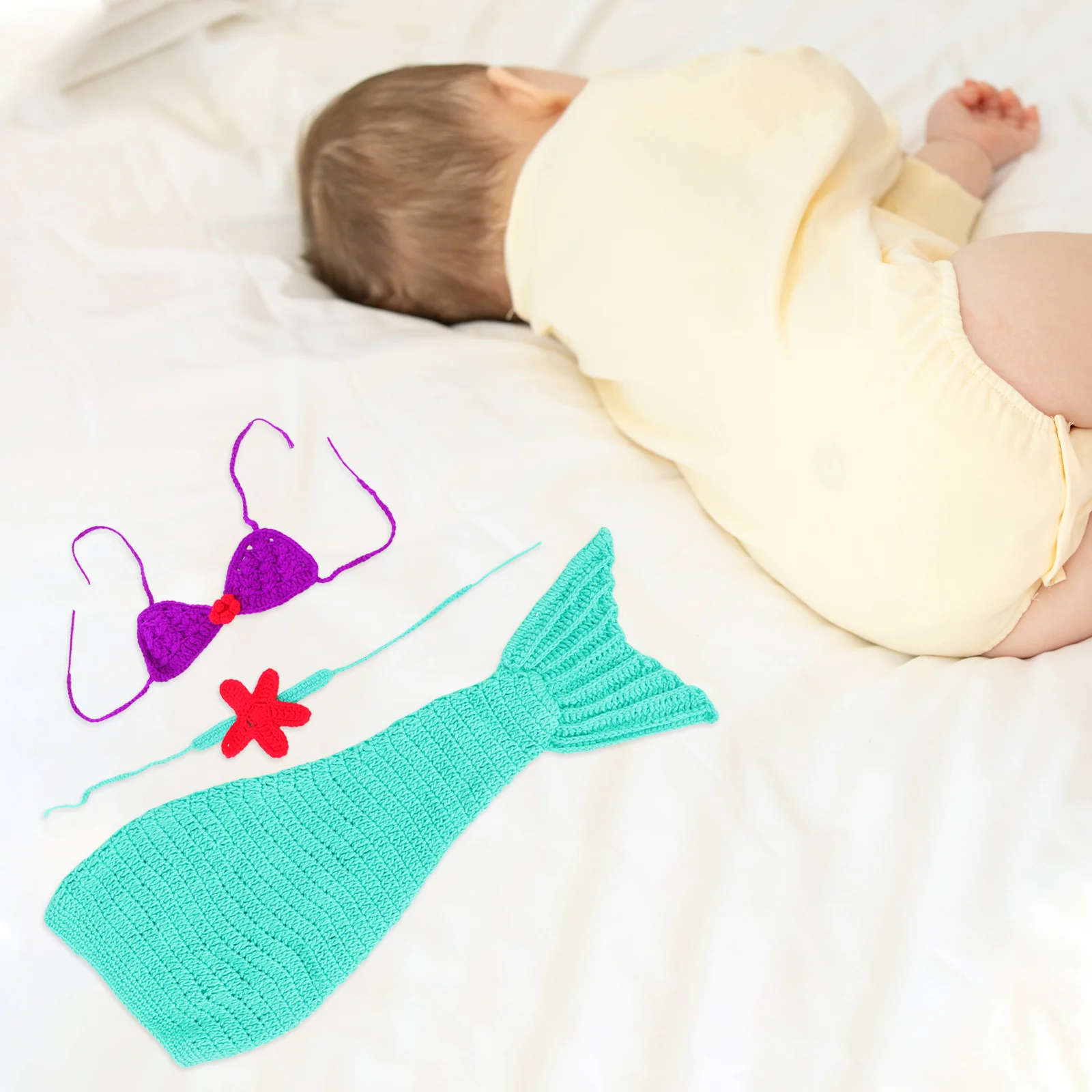 

Baby Knitted Outfits Handmade Mermaid Crochet Costume Newborn Photography Props Soft Comfortable Infant Photo Prop for Daily