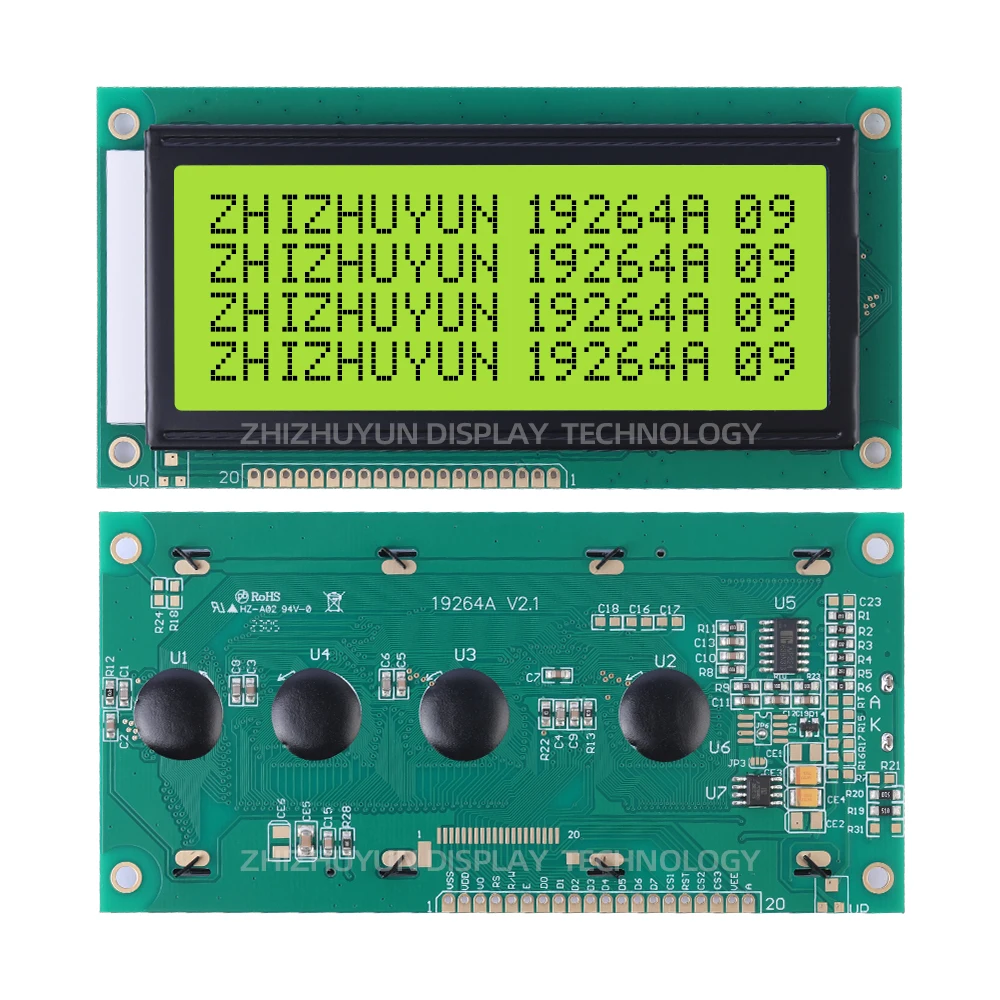 Módulo de Tela de Exibição LCD, Caracteres Esmeralda Verde Luz Negra, Display de Texto 3.3V, Controlador 192x64, SBN0064G, 19264A, Atacado