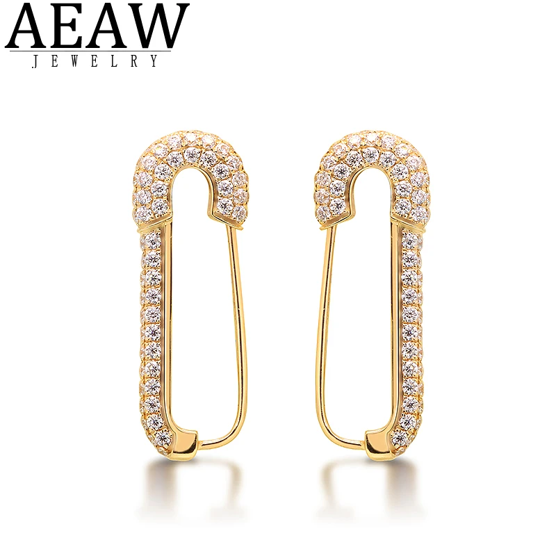 

AEAW Round DEF Color Excellent Cut CVD HPHT Lab Diamond Buckle Earring Brooch Multipurpose 10K Yellow Gold Gift For Women Gift