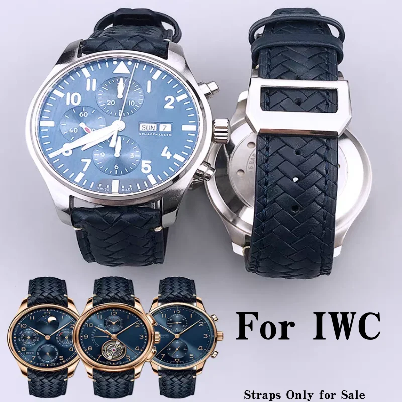 

20/22 мм тканый ремешок премиум-класса из натуральной кожи с крокодиловым узором, ремешок для часов с изогнутым концом для IWC Portugieser, ремешок для часов с вечным календарем