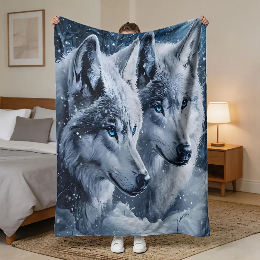 Wild Wolf Pattern Soft Cozy Throw Blanket, Domineering Animal Art Couch Bed Warm Wrap for Travel, All Season Decor Gift