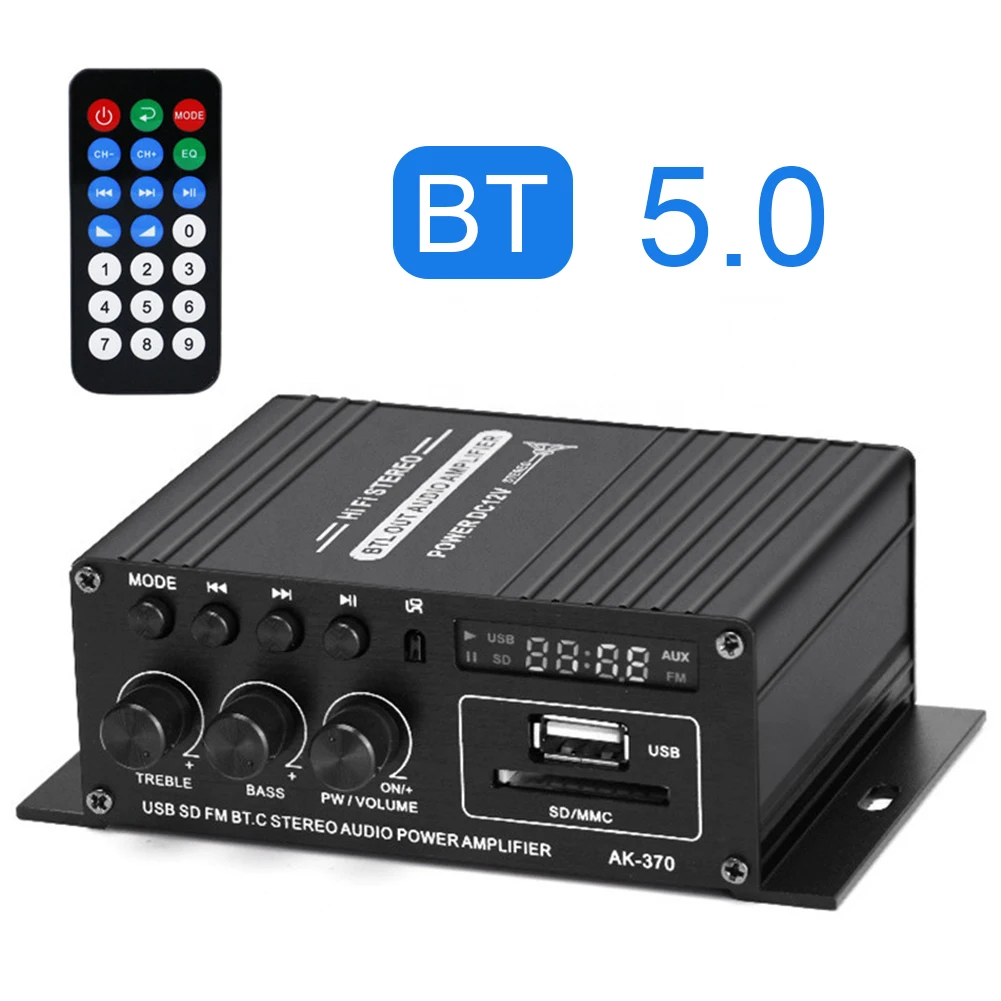 AK-370/AK-170 Bluetooth Amplifier Audio Power Amplifier 2.0 Channel DC 12V Digital Audio Amp 20W+20W HIFI Stereo USB OTG Input