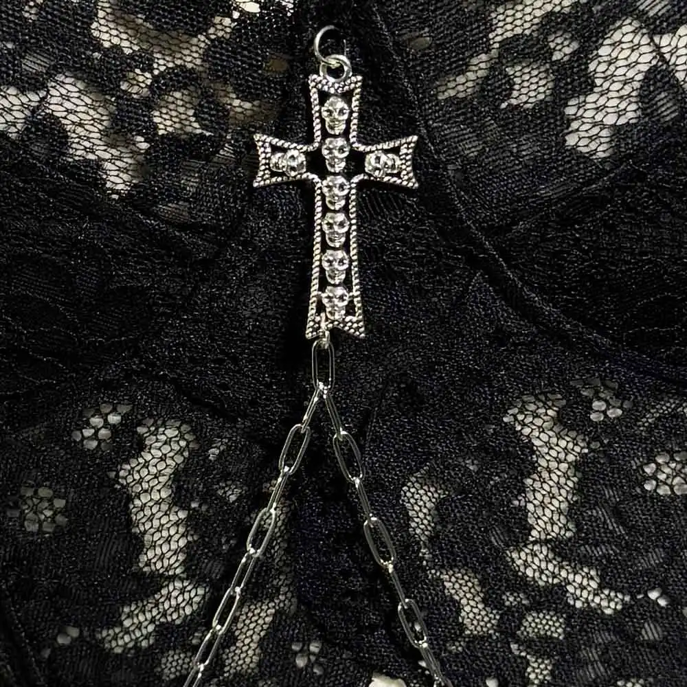 Harajuku الجمجمة القوطي ملابس للنادي ايكو في سن المراهقة خمر Kawaii DIY بها بنفسك يدوية الشرير الصخرة ايمو Y2K القمم الجرونج الصليب E-الفتيات القوطية