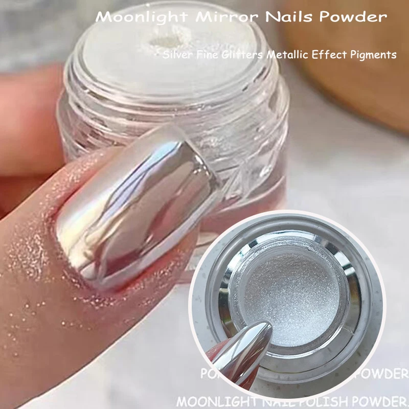 1Jar Aurora Pearl White Nail Powder Moonlight Magic Mirror Chrome Pigment Dust for UV Gel Polish Manicure Glitter Powder Decor #