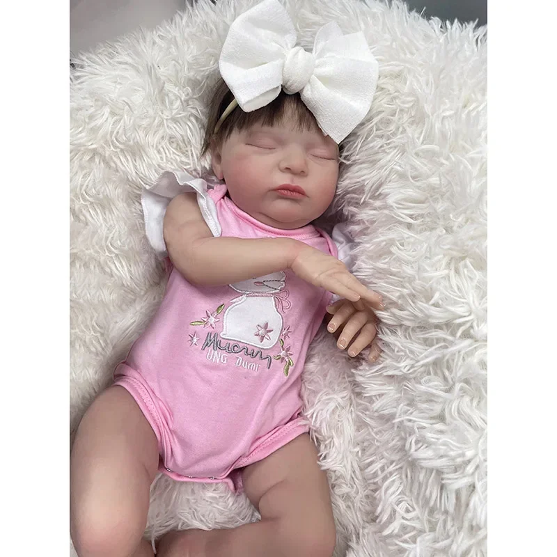 48 cm bereits bemalte, fertige wiedergeborene Babypuppe Laura mit verwurzelten Haaren, weiche, echt aussehende Babypuppen, handdetaillierte bemalte 3D-Haut