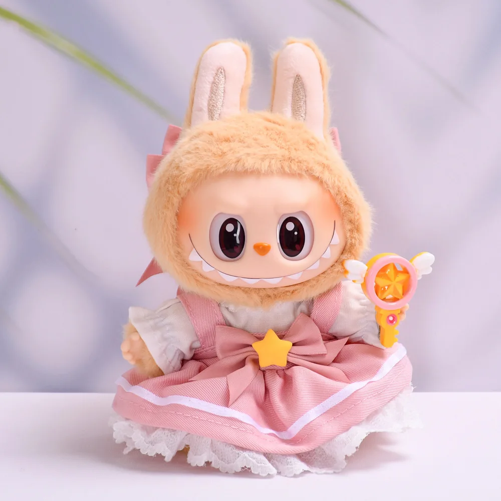 Labubu Clothes For 15/17cm Plush Idol Doll Kawaii Sakura Skirt Cosplay 4PCS/Pack Magic wand Headwear Clothing Accessories Gift image 5