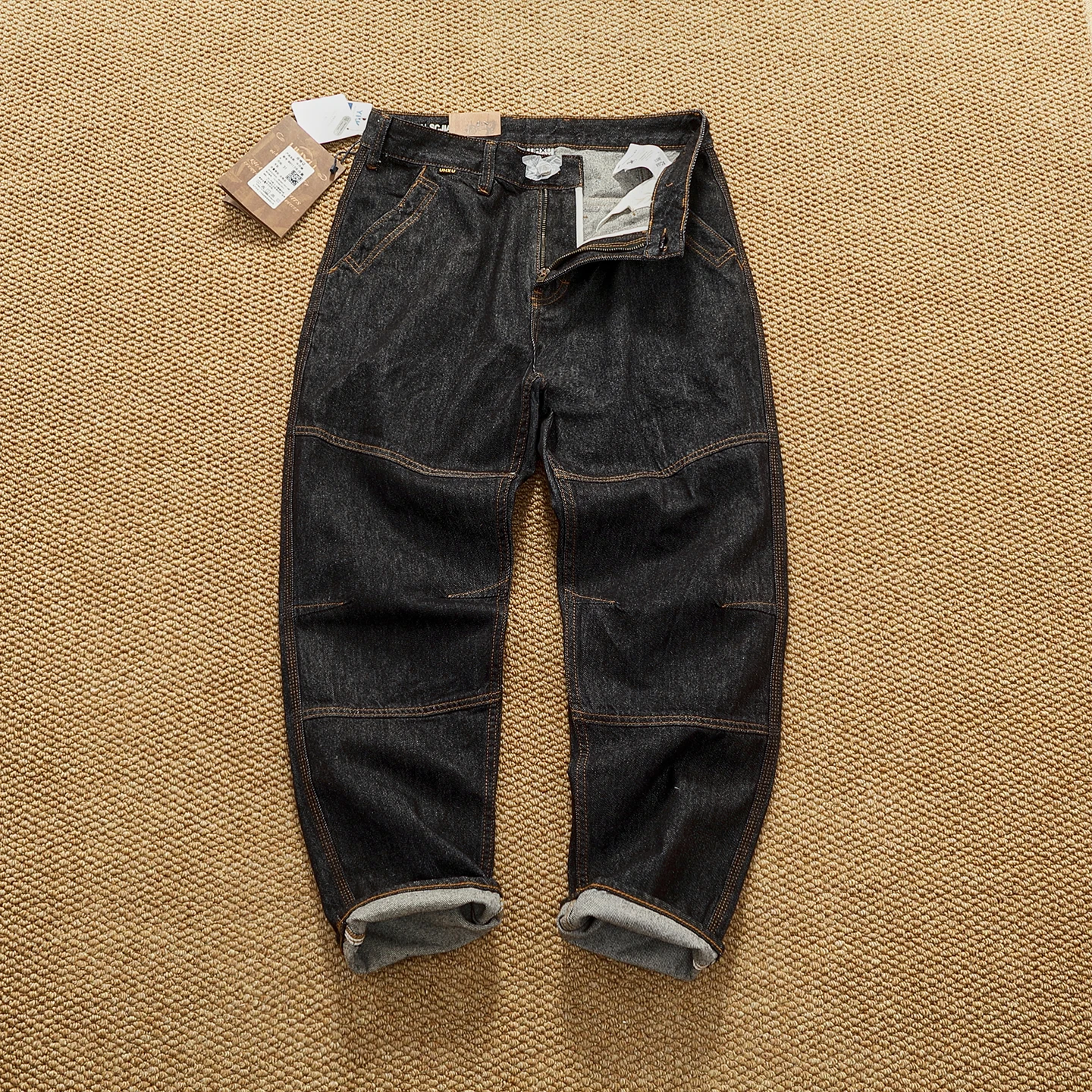 

15OZ Dark Jeans Men's Trendy Loose 3D Vertical Cut Autumn And Winter Heavy Conical Casual Pants