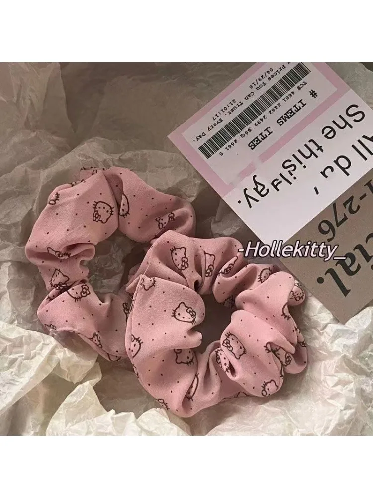 Anneau de cheveux polyvalent français, personnage de dessin animé mignon Hello Kitty, corde à cheveux de niche rose douce, design créatif Kawaii, cadeau de vacances
