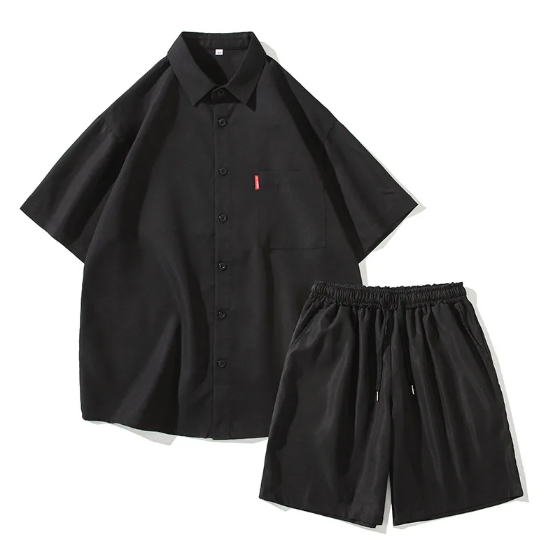 

Loose Men's ort Sve irt And orts Set Pure Color Japanese Sle Cotton Casual Sportswear for Youth Summer Outfit