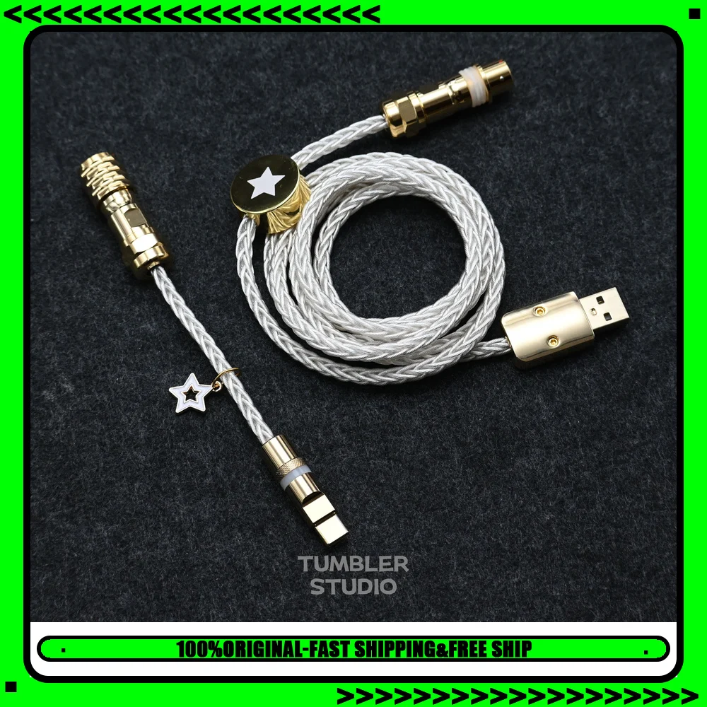 Tumbler Studio Black Gold Single Crystal Copper Custom Mechanical Keyboard Aviator Cable Coiled Cord for Wooting Magnetic Switch