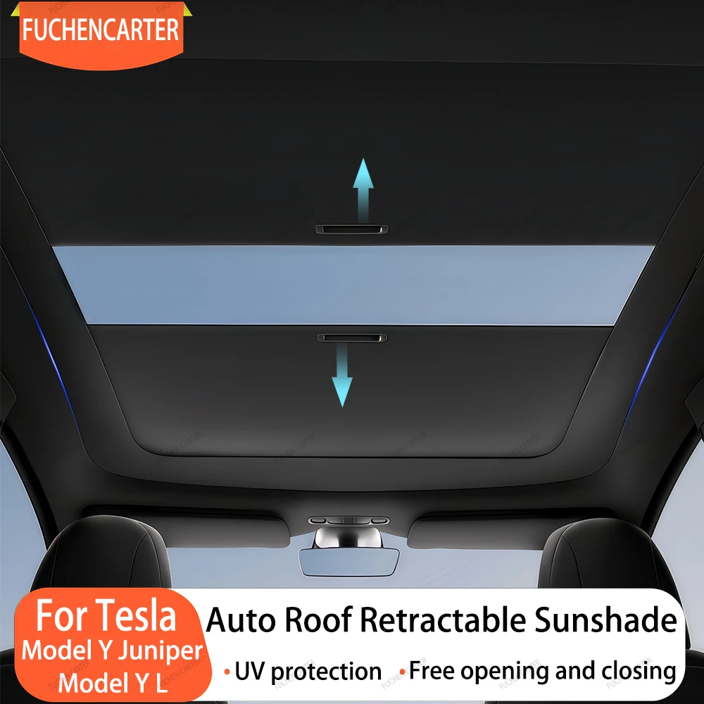 For Tesla New Model Y YL Juniper Upgrade Scroll Sunroof Sunshade Roof UV Protection Retractable Sun Visor Interior Accessories