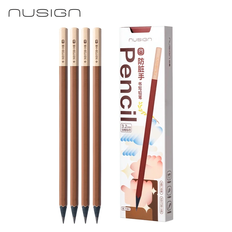 10PCS Box Deli Nusign NS1739-HB Anti-fouling Hand Dirty Proof HB Pencils Hexagonal Lead-Free for School Children & Office Use