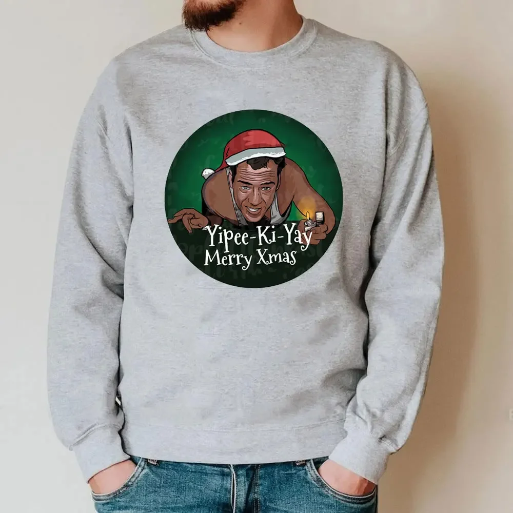 Die Hard Yippee Ki Yay Bruce Willis Nakatomi Plaza Sudadera navideña divertida con cuello redondo Película de los 90 Regalo de Merch estético vintage