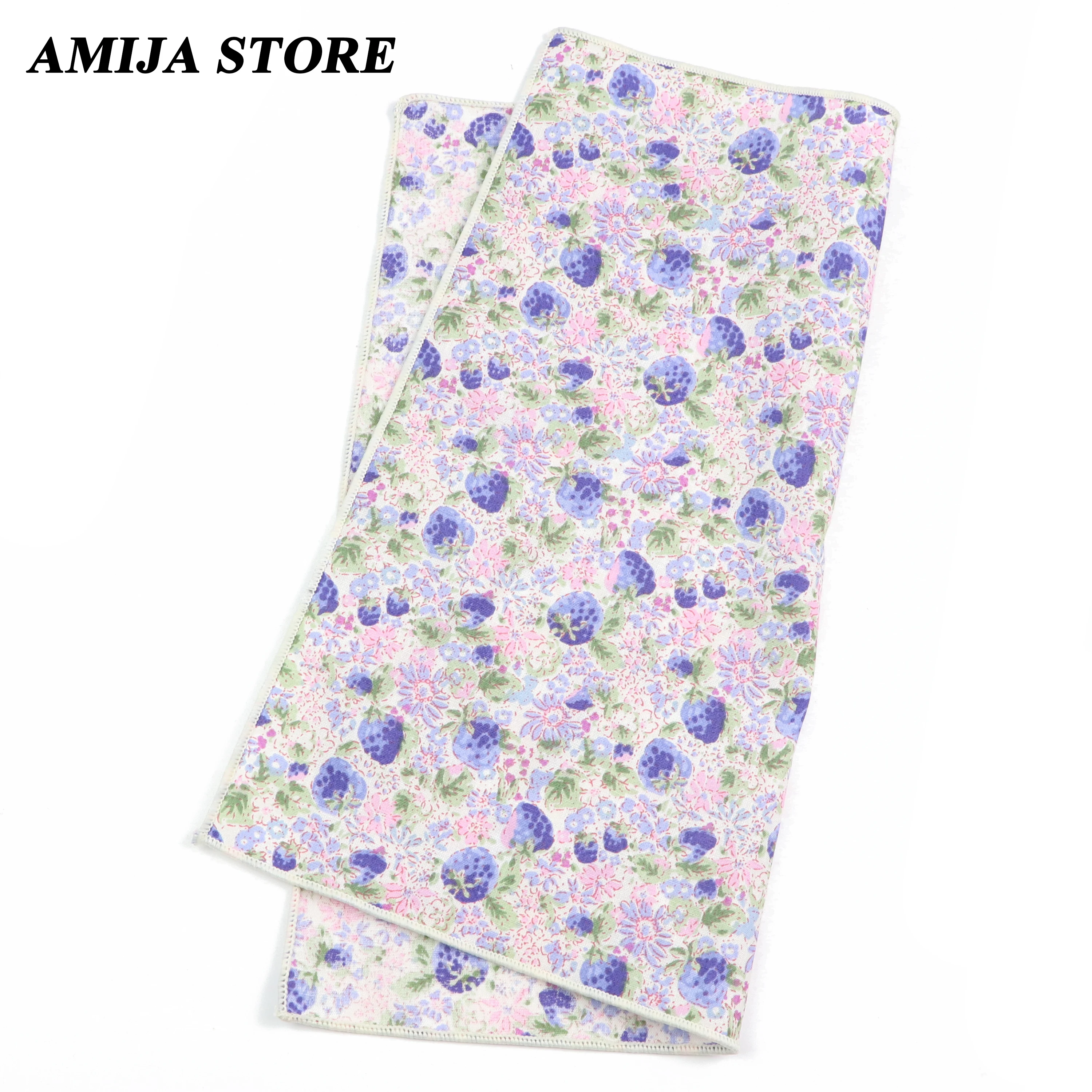 Modieuze Heren Bloemen Bloem Katoenen Zakdoek 25Cm Blauw Puple Bedrukt Sjaal Shirt Dagelijks Pak Accessoires Bruiloft Cadeau