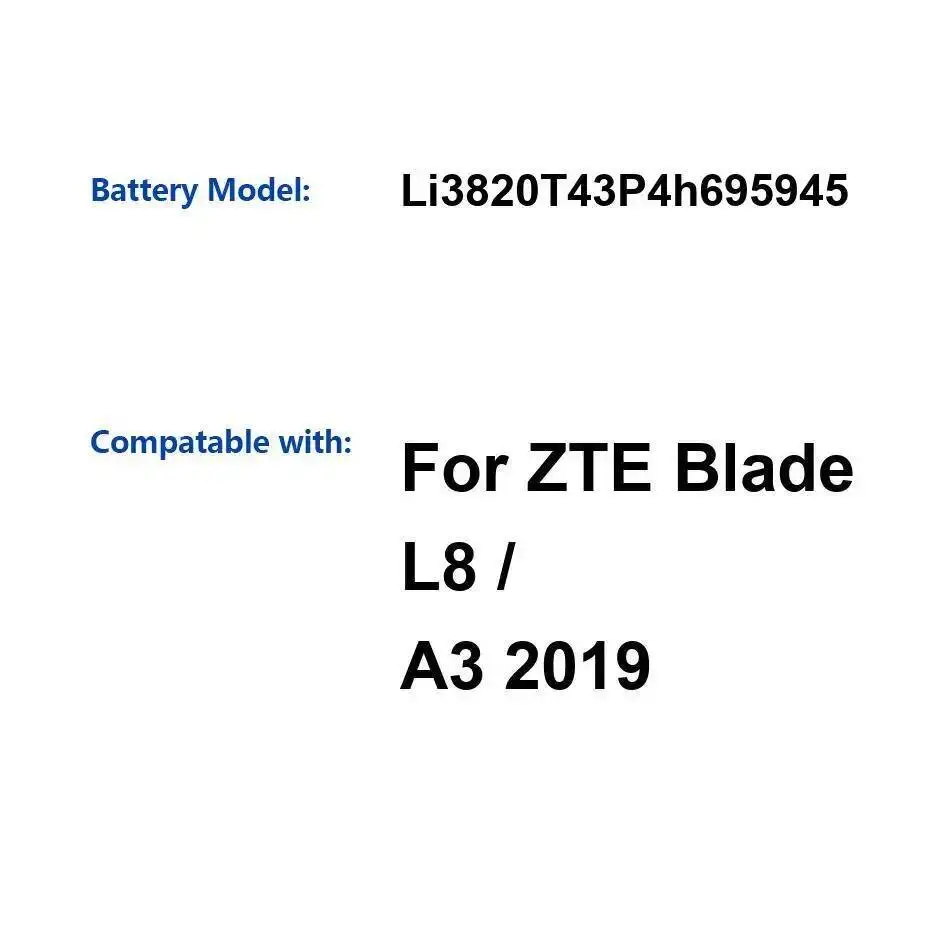 

Для Zte Blade L8 A3 2019 аккумулятор мобильного телефона Li3820t43p4h695945 2050 мАч Премиум замена быстрая зарядка