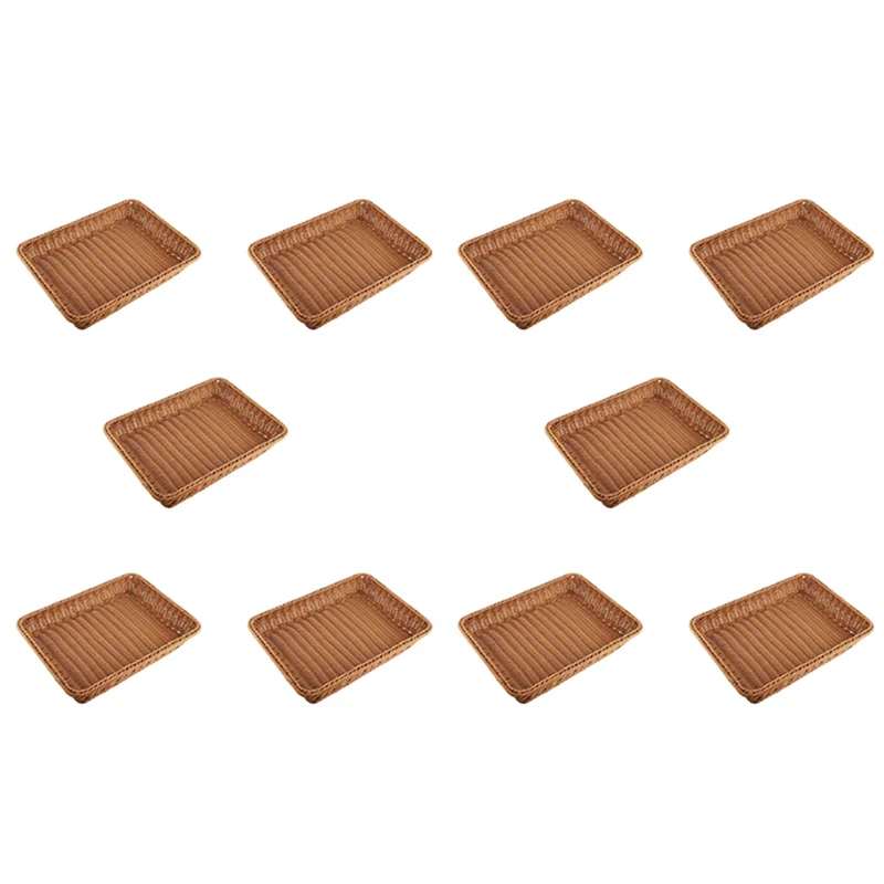 

10X пластиковая корзина из ротанга, корзина для хлеба, корзина для выставки товаров в супермаркете, коричневая