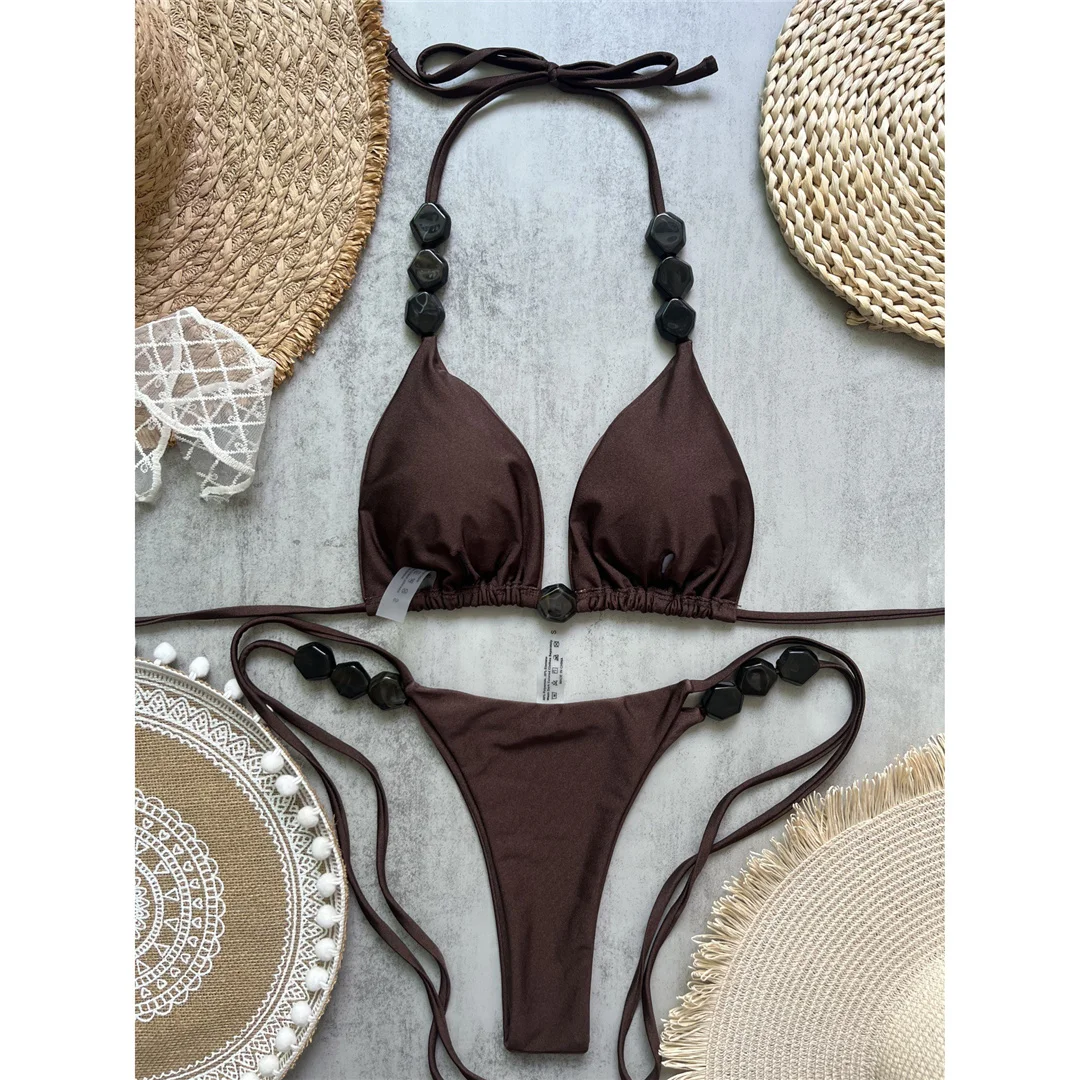 Halter High Leg Cut Bikini Damen Bademode Zweiteiliger Bikini-Set Mini-Tanga Gepolsterter Badeanzug Badebekleidung V7320 – Detail 19