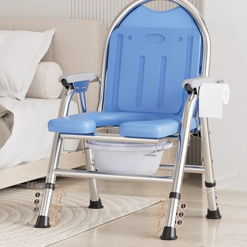 Foldable Commode Chair for Elderly Portable Toilet Chair with Armrests Bathroom Shower Chair For Seniors Adjustable Height home