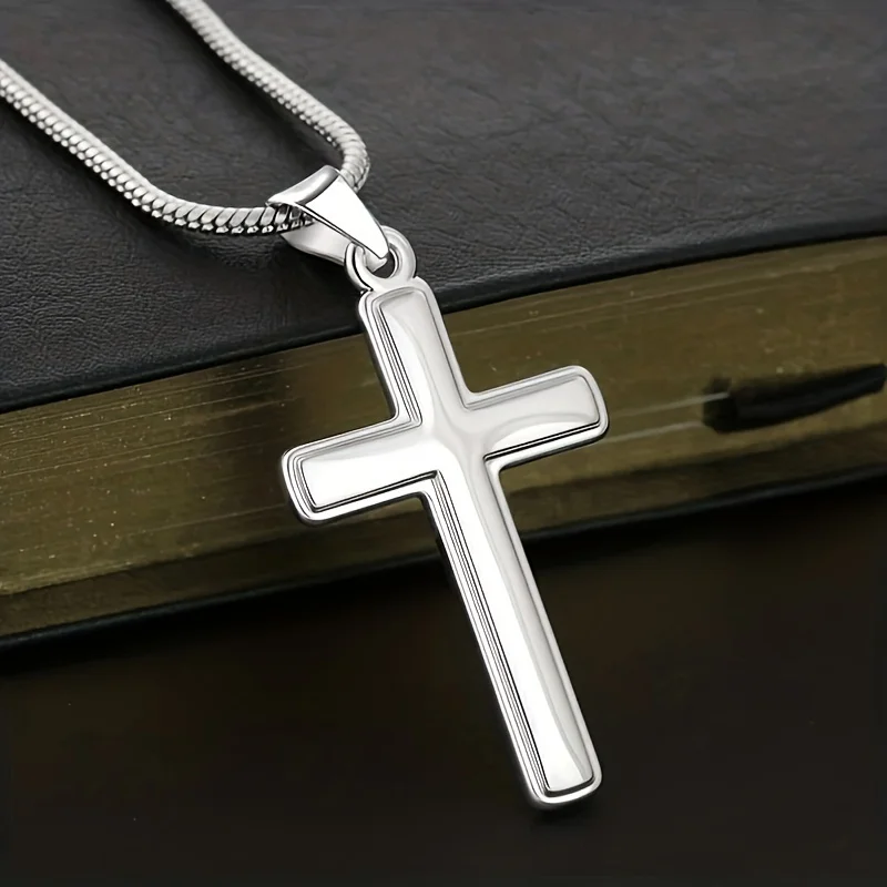 To My Stepped Up Dad Stainless Steel Cross Pendant Necklace With Blessing Card, Birthday Gift, Father's Day Gift