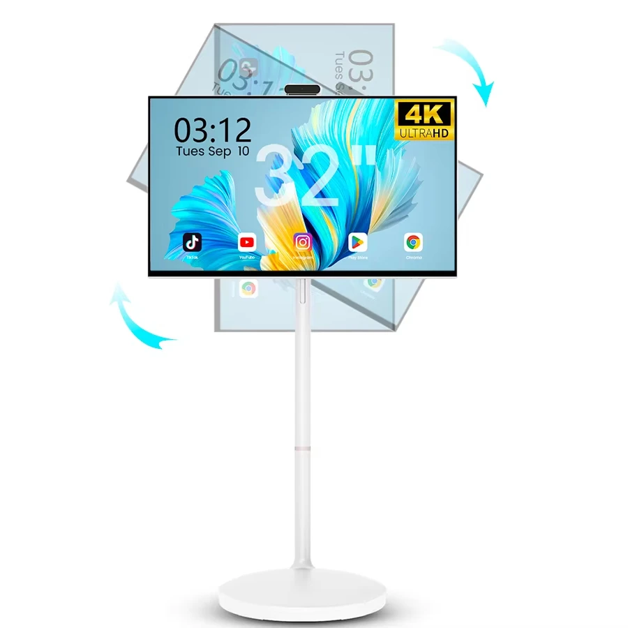 Televisor Portátil Inteligente con Pantalla Táctil Giratoria de 32 Pulgadas, Televisores Inteligentes Interactivos y Móviles