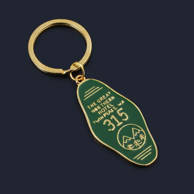 Tv Show Twin Peaks Key Chain Metal Green Enamel The Great Northern Hotel Room # 315 Keychains Women Men Gift Jewelry