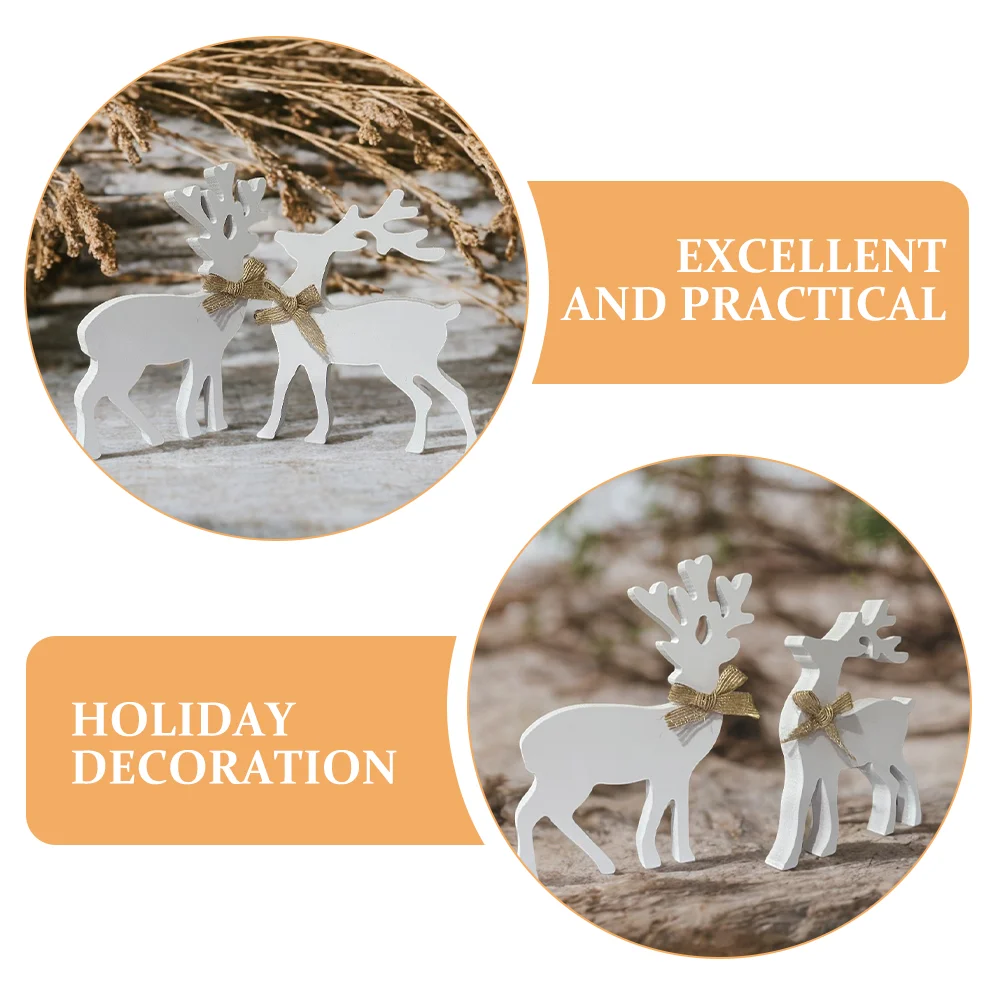 2 Pcs Christmas Elk Ornaments Reindeer Decorative Figure Decorations Holiday Wood Wooden Display