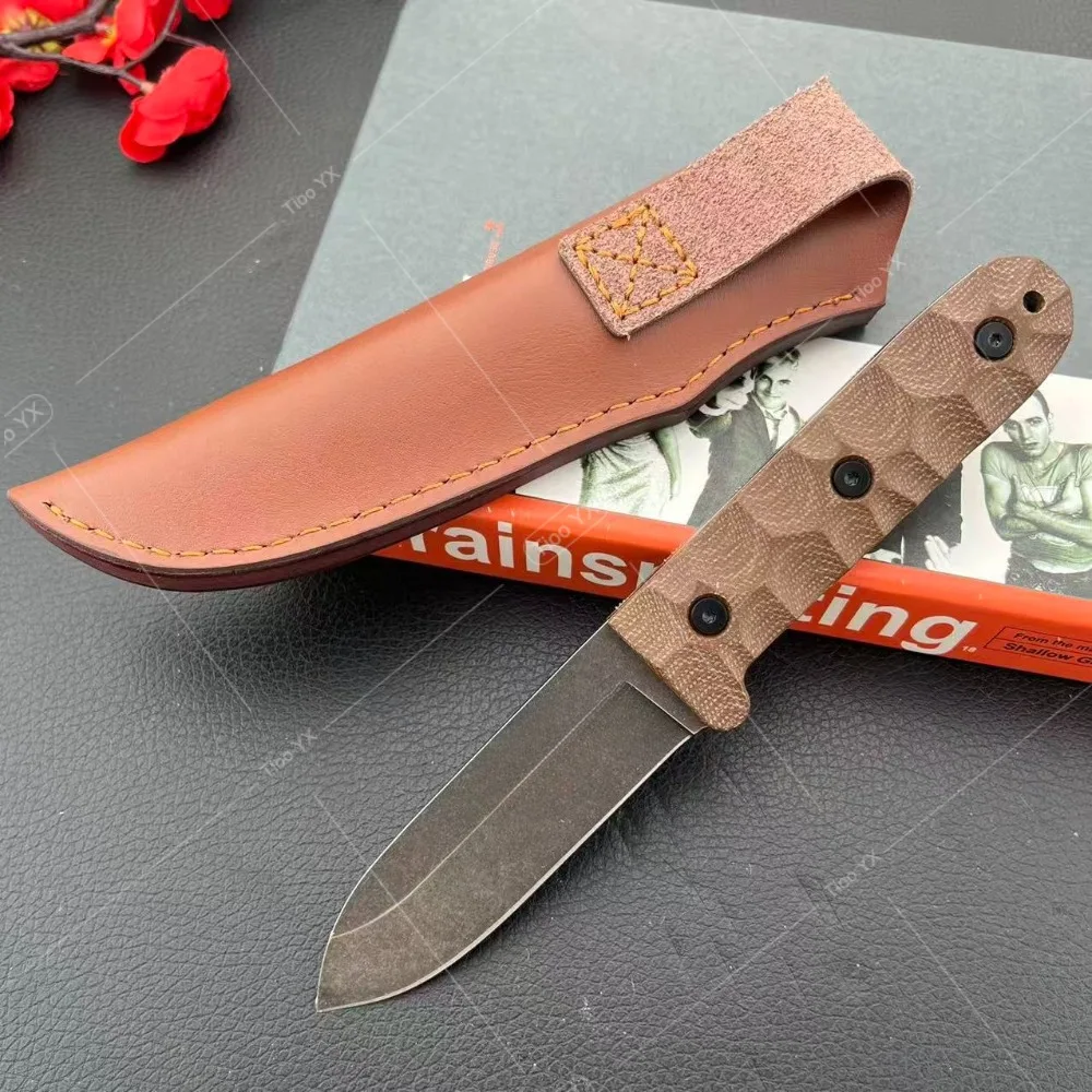 PR4 Portable Outdoor Camping Fixed Knife with Sheath Wilderness Activities Gear Hiking Fishing Daily Cutter PR4 Leather Sheath