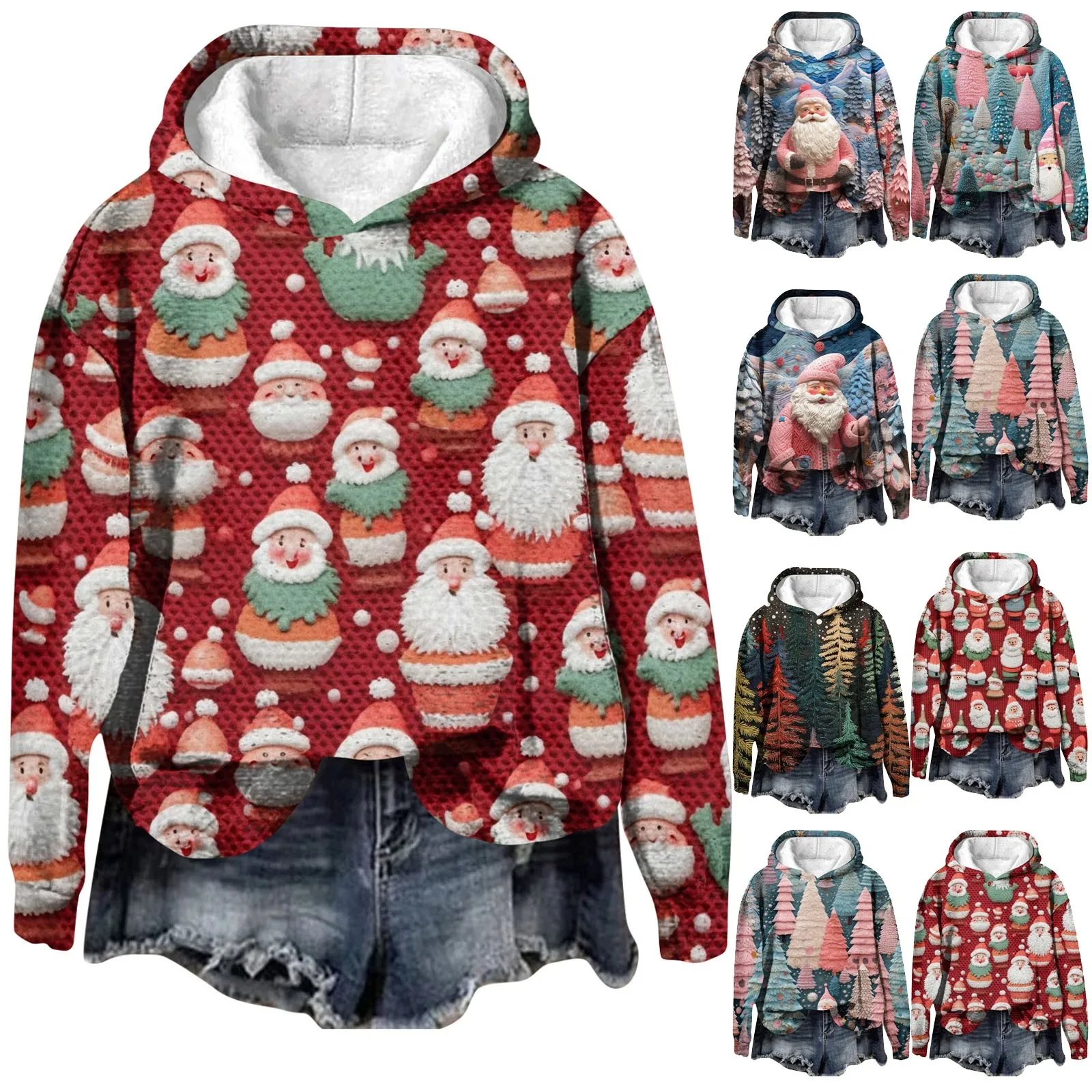 Christmas Women's Hooded Sweatshirt Christmas Printed Elements Fashion Fall and Winter Oversized Women's Holiday Hooded Top 2024