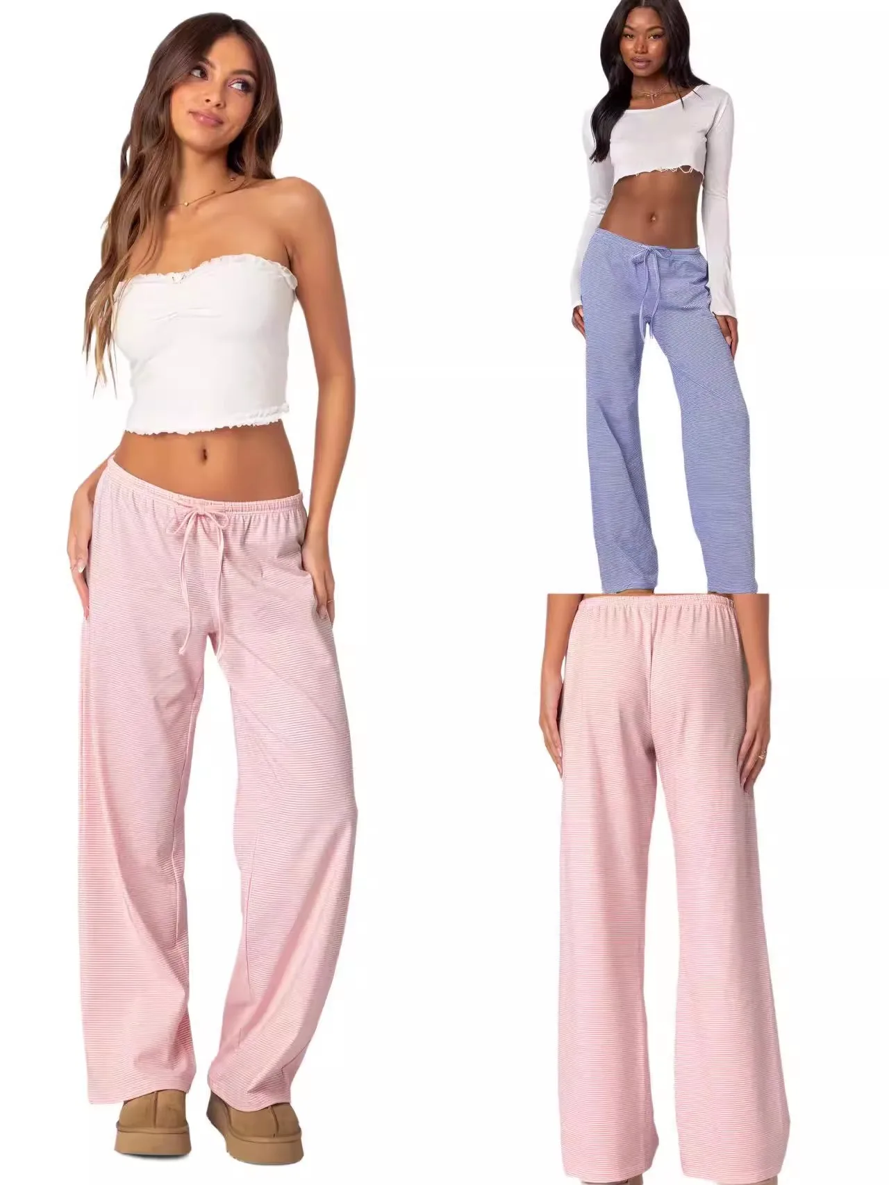 

Брюки женские прямые с низкой талией, в полоску, свободные, повседневные, розовые, универсальные, стройнящие, длинные, удобные, дышащие