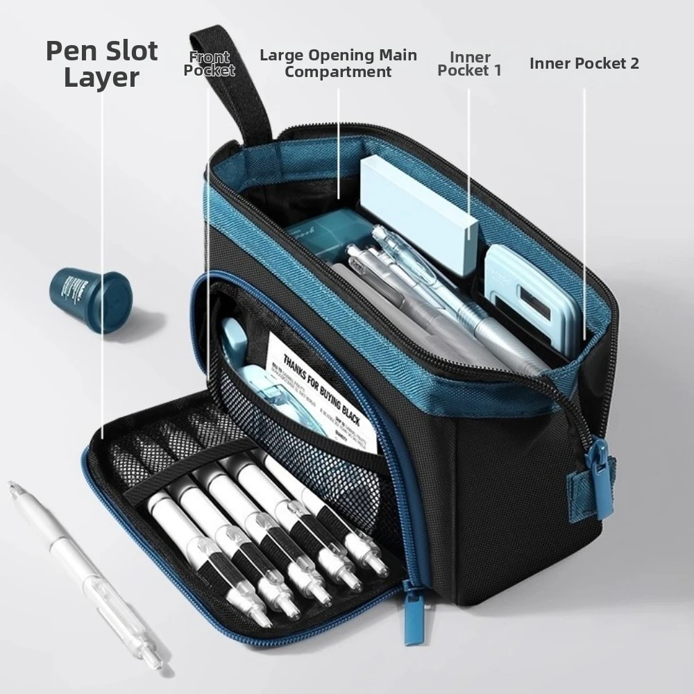 New Stand Up Design Pencil Bag Waterproof Multi-Layer Pencil Case Oxford Cloth Large Capacity Pen Storage Bag School Supplies