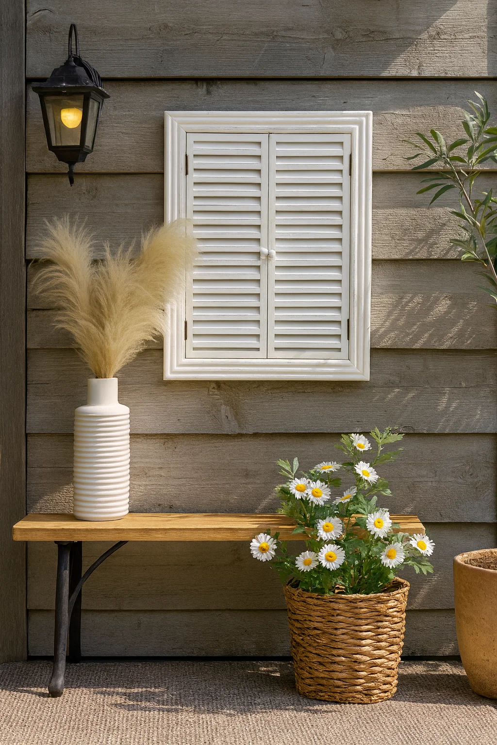 Rustic Distressed Wood Shutter Wall Decor, White, 48x65x3 CM, Vintage Style Decorative Window Panel