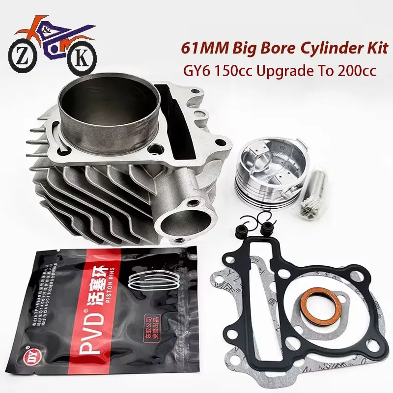 61mm Big Bore GY6 150CC Upgrade To 200CC Cylinder Kit for 4-Stroke 157QMJ 152QMI Scooter Kart Motor Engine Part ATV Accessories