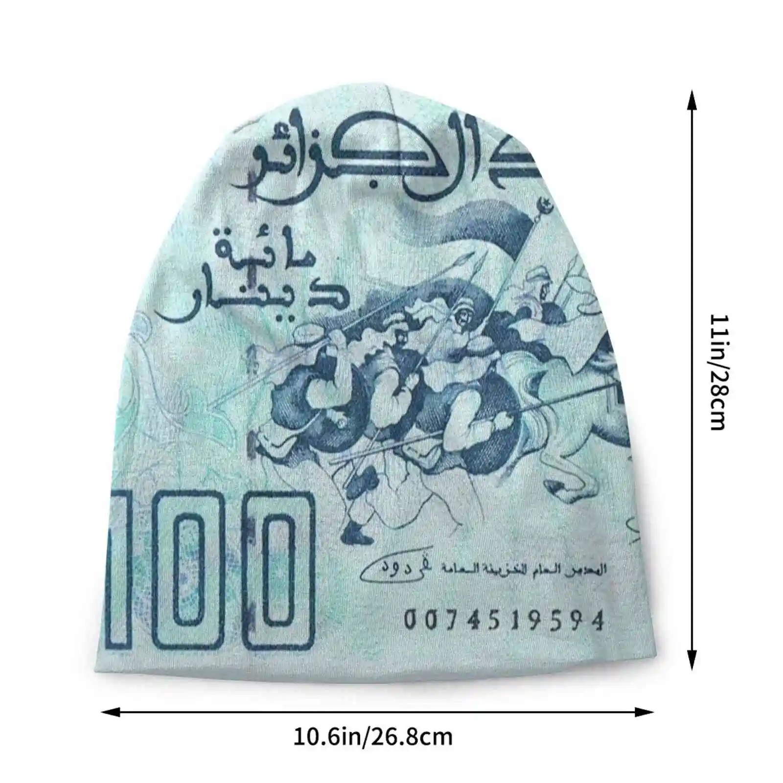 The Banknote Of 100 Algerian Dinars In Sky Blue Color Knitted Hat Warm Beanie Outdoor Caps Algerie Algeria Dinars Algérien