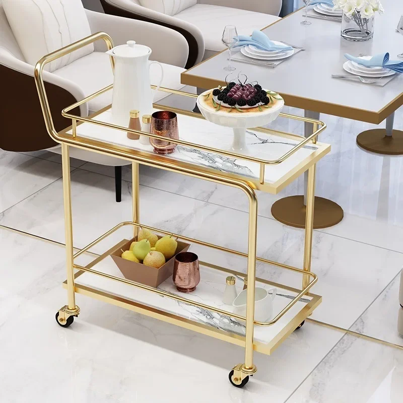 Nordic Golden Commercial Tea Weagon Mobile Cake Trolley Hot Pot Restaurant Food Delivery Van Hotel Iron Drinks Trolley