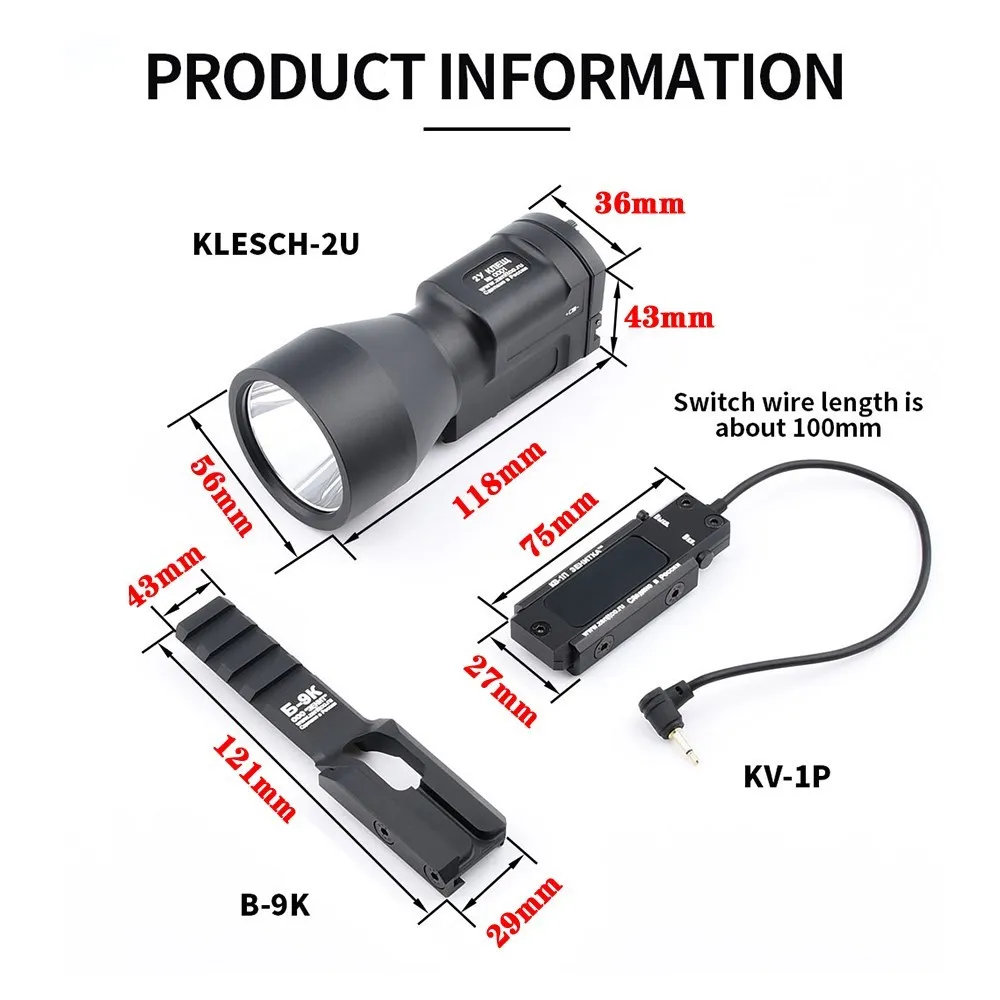 Imagem -06 - Lanterna Tática 1000lumen Scout Light Interruptor Remoto Strobe Arma Momentânea Zenit Arma de Airsoft Wadsn-klesch2u Gen.2.0