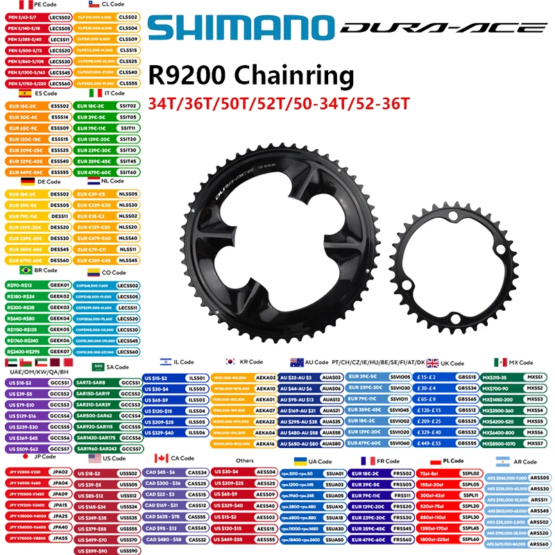 Shimano DURA-ACE R9200 Plateau Pour FC-R9200 FC-R9200-P Vélo De Route Pédalier 34T/36T/50T/52T/50-34T/52-36T Original
