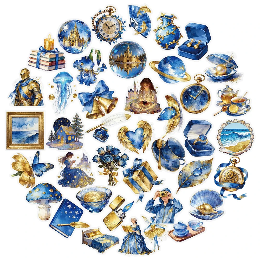 

10/30/56pcs Transparent Retro Magic Blue Stars Stickers Art Aesthetic Cartoon Decals DIY Luggage Notebook Phone Graffiti Sticker