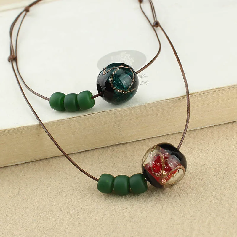 DIY accessories National style glazed round bead necklace, long adjustable cotton and linen clothes accessories, women's fragran