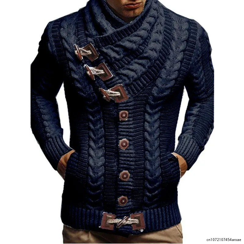 Herbst Winter Roll kragen pullover Männer lässig solide gestrickte Strickjacke Männer Vollarm schlanke Herren übergroße Pullover Mantel Männer